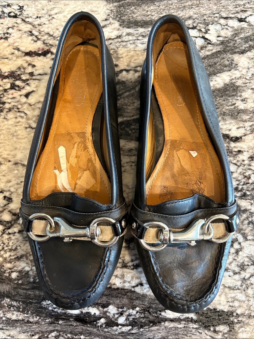 Coach Black Leather Loafers with Silver Hardware